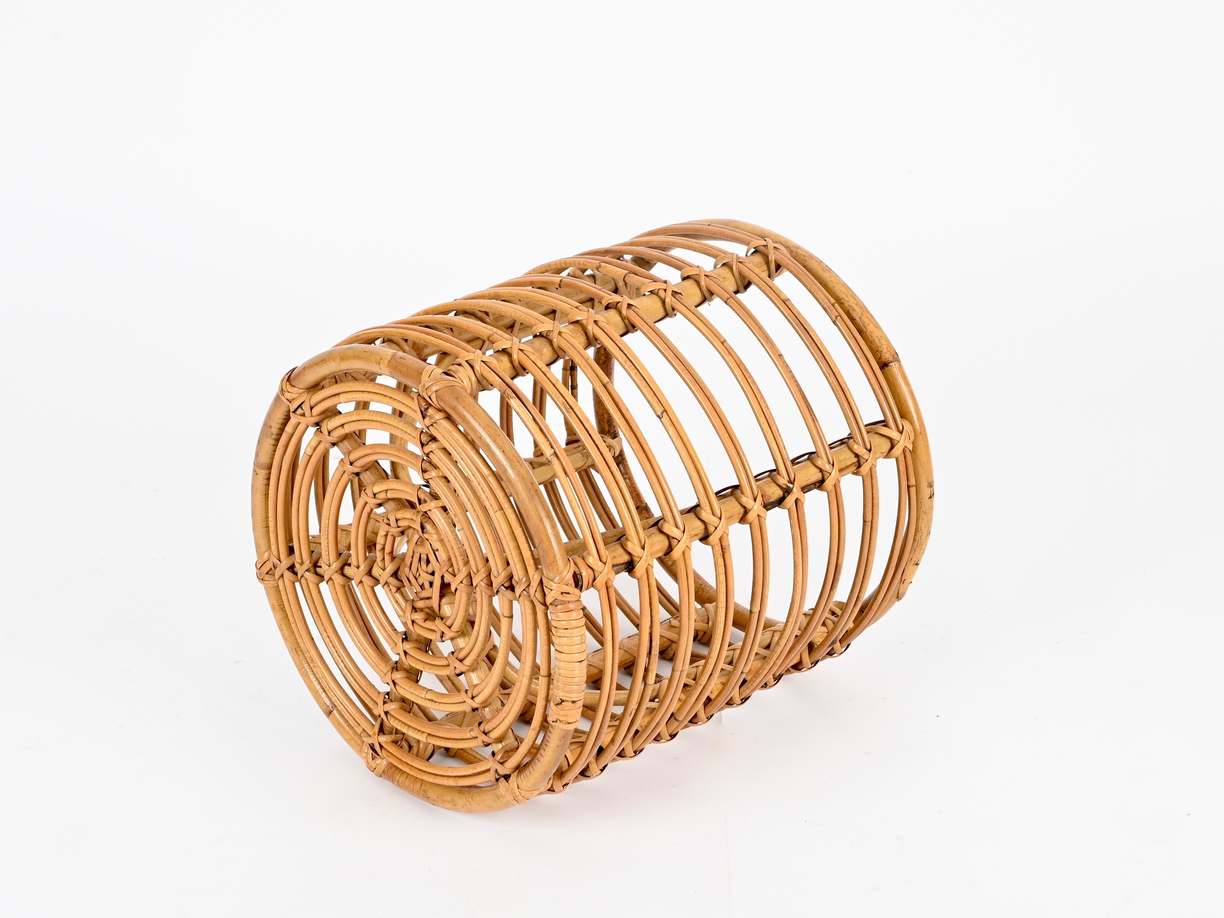 Coppia di sgabelli pouf Tito Agnoli in rattan e bambù, Italia 1960 in vendita 6