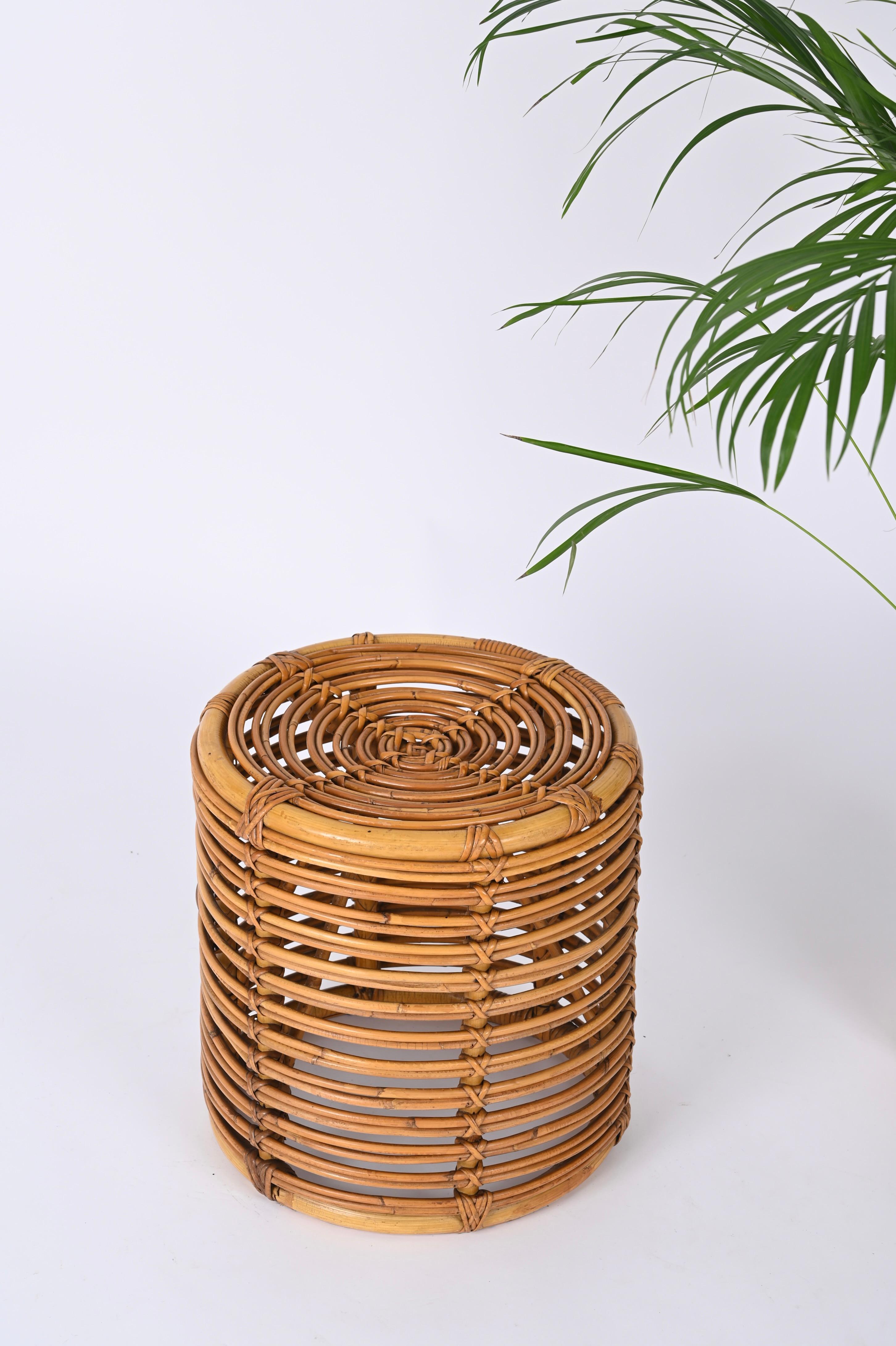 Pair of Midcentury Tito Agnoli Rattan and Bamboo Italian Pouf Stools Italy 1960s 4