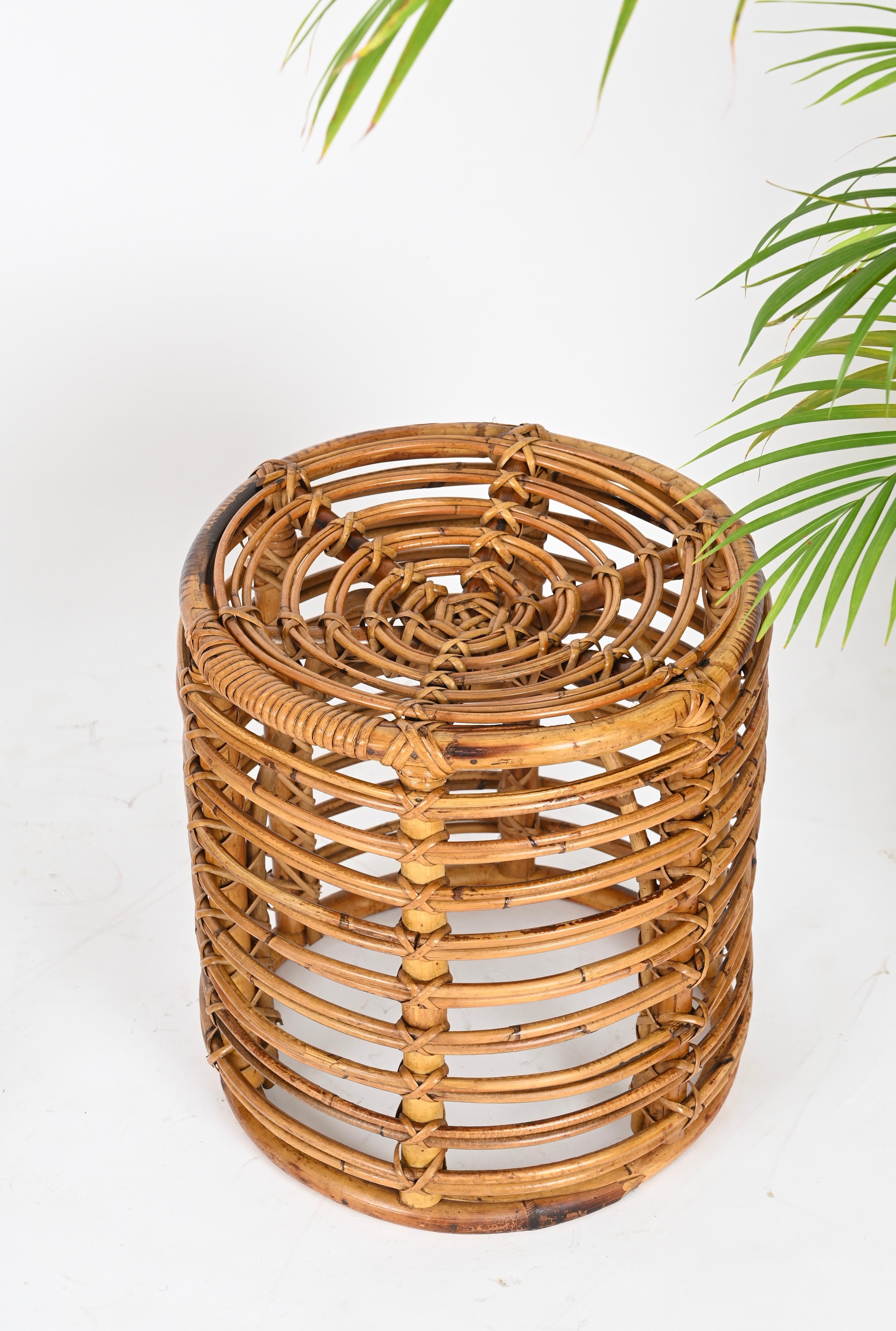 Pair of Midcentury Tito Agnoli Rattan and Bamboo Italian Pouf Stools Italy 1960s 7