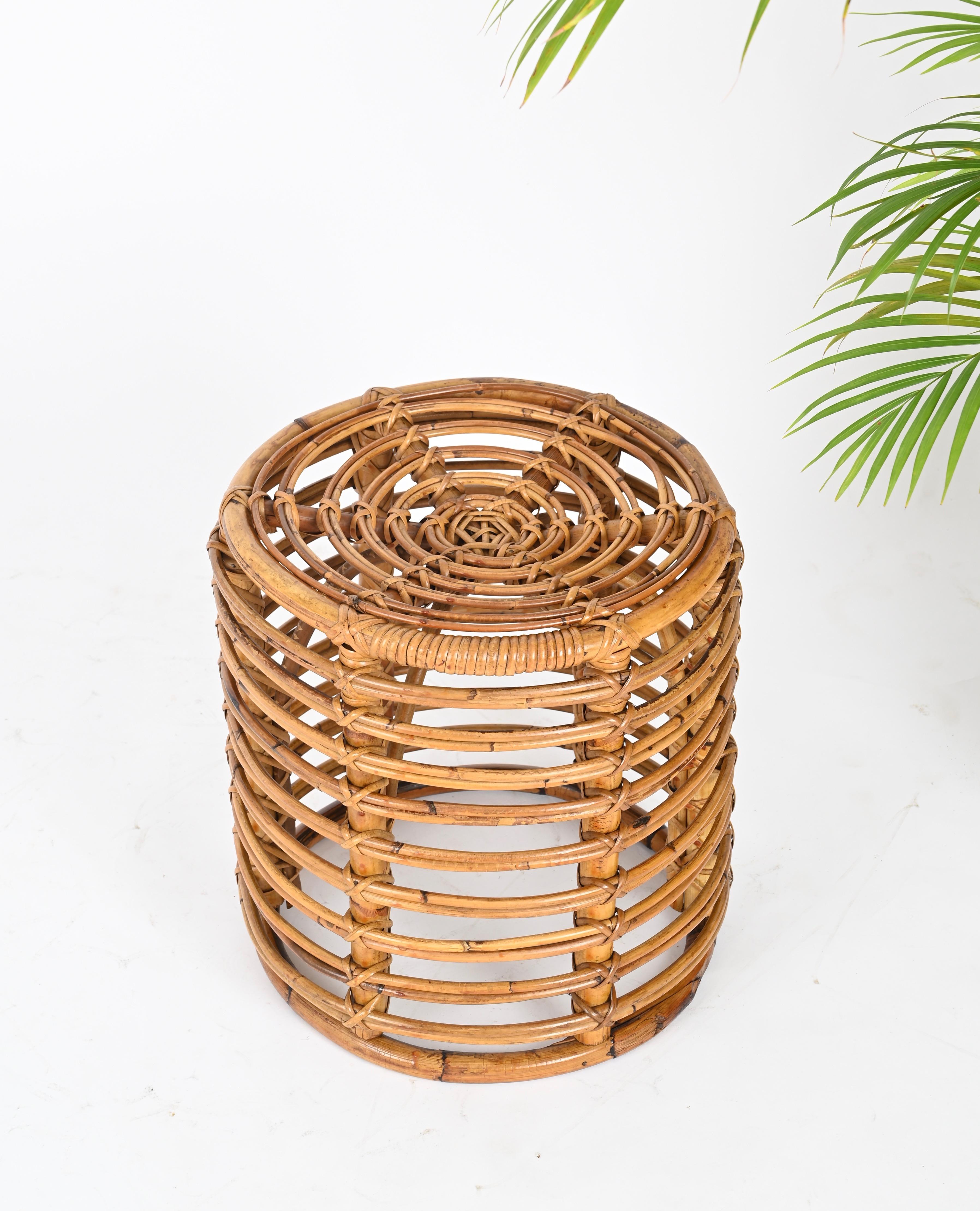 Pair of Midcentury Tito Agnoli Rattan and Bamboo Italian Pouf Stools Italy 1960s 8
