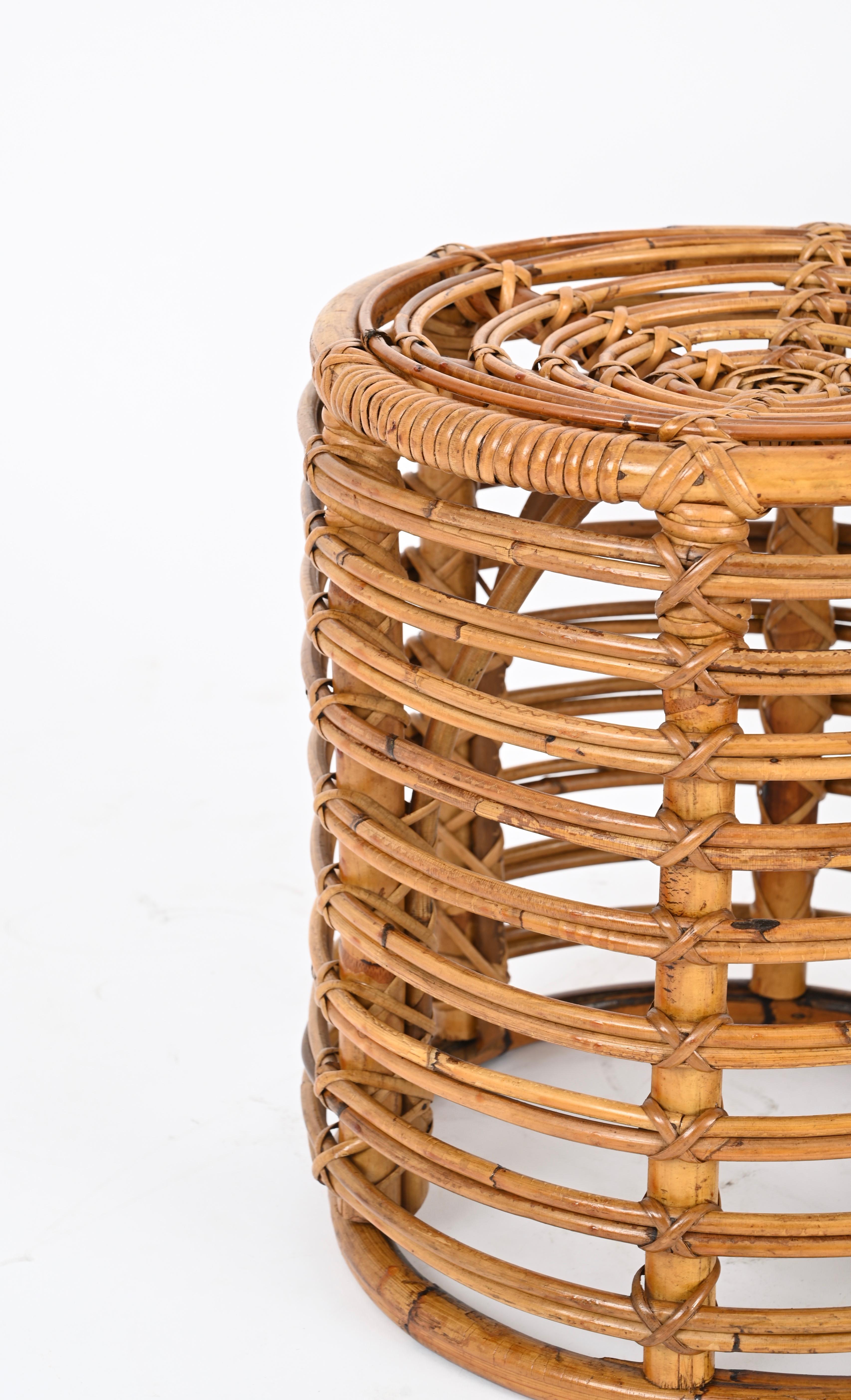 Pair of Midcentury Tito Agnoli Rattan and Bamboo Italian Pouf Stools Italy 1960s 2