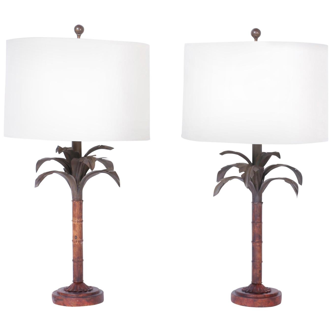 Pair of Midcentury Tole Palm Tree Table Lamps
