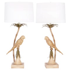 Pair of Midcentury Tole Parrot Table Lamps