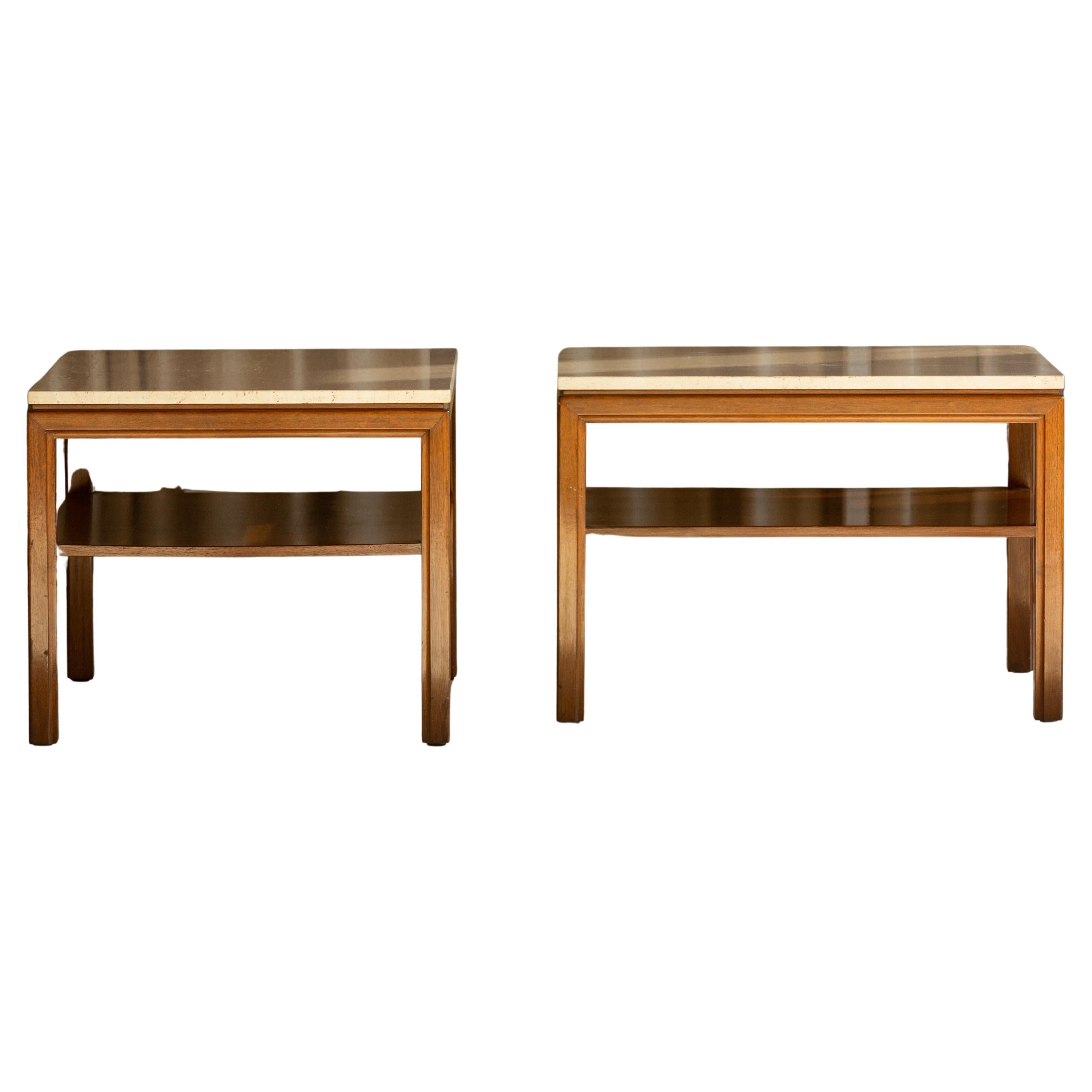 Coppia di tavoli in travertino e Wood del Medioevo