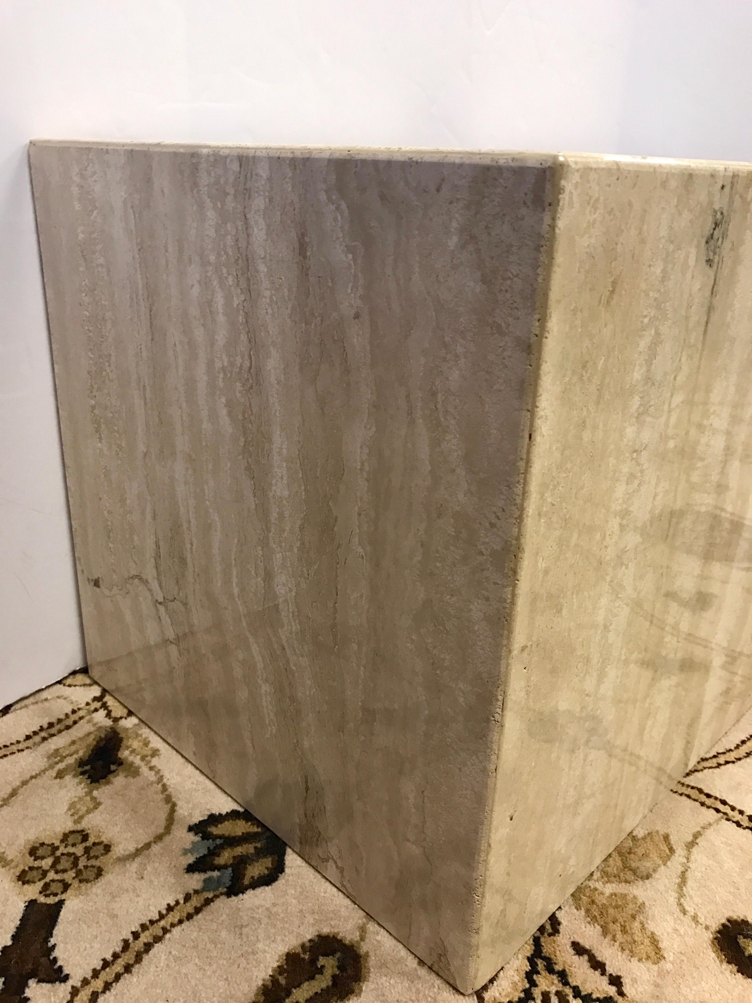 Late 20th Century Pair of Midcentury Travertine Cube End Tables Stools Cocktail Table Italy