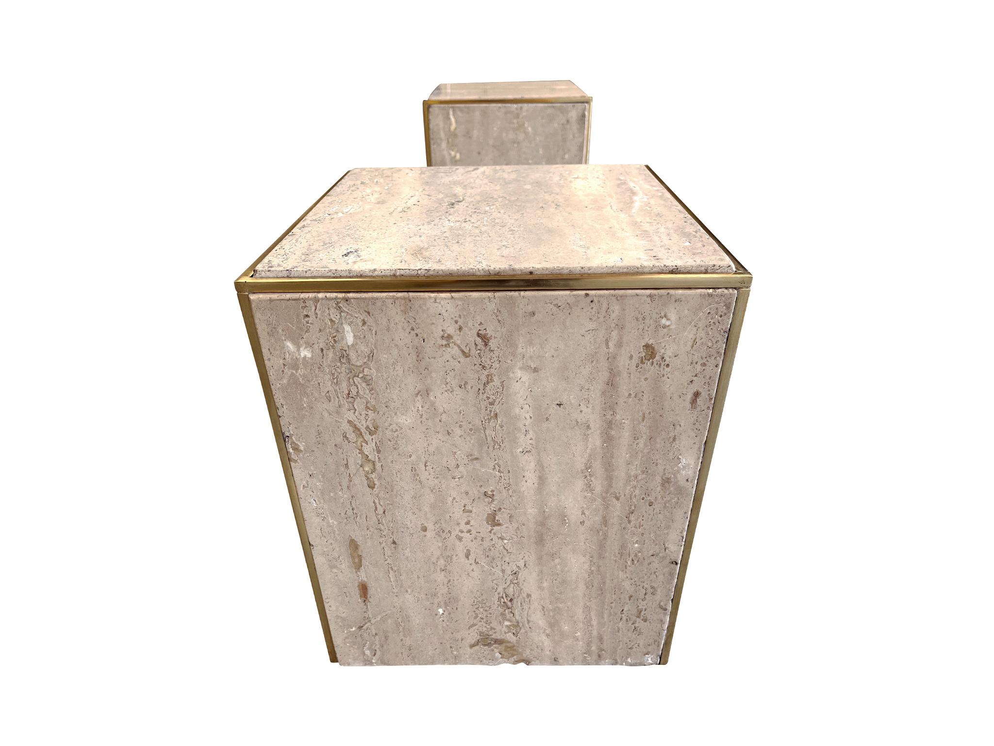 Pair of Mid-Century Travertine Cube Side Tables 4