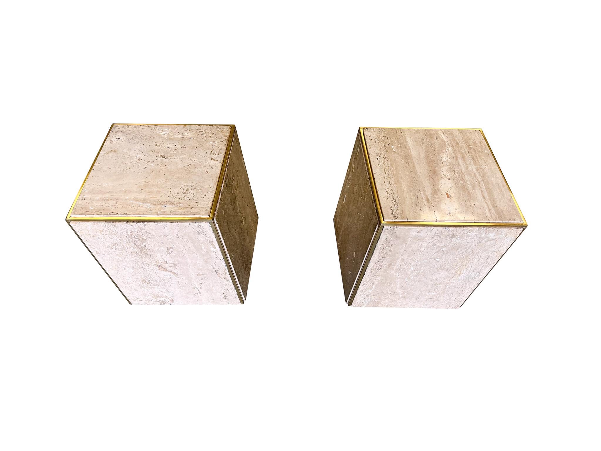 Mid-Century Modern Pair of Mid-Century Travertine Cube Side Tables