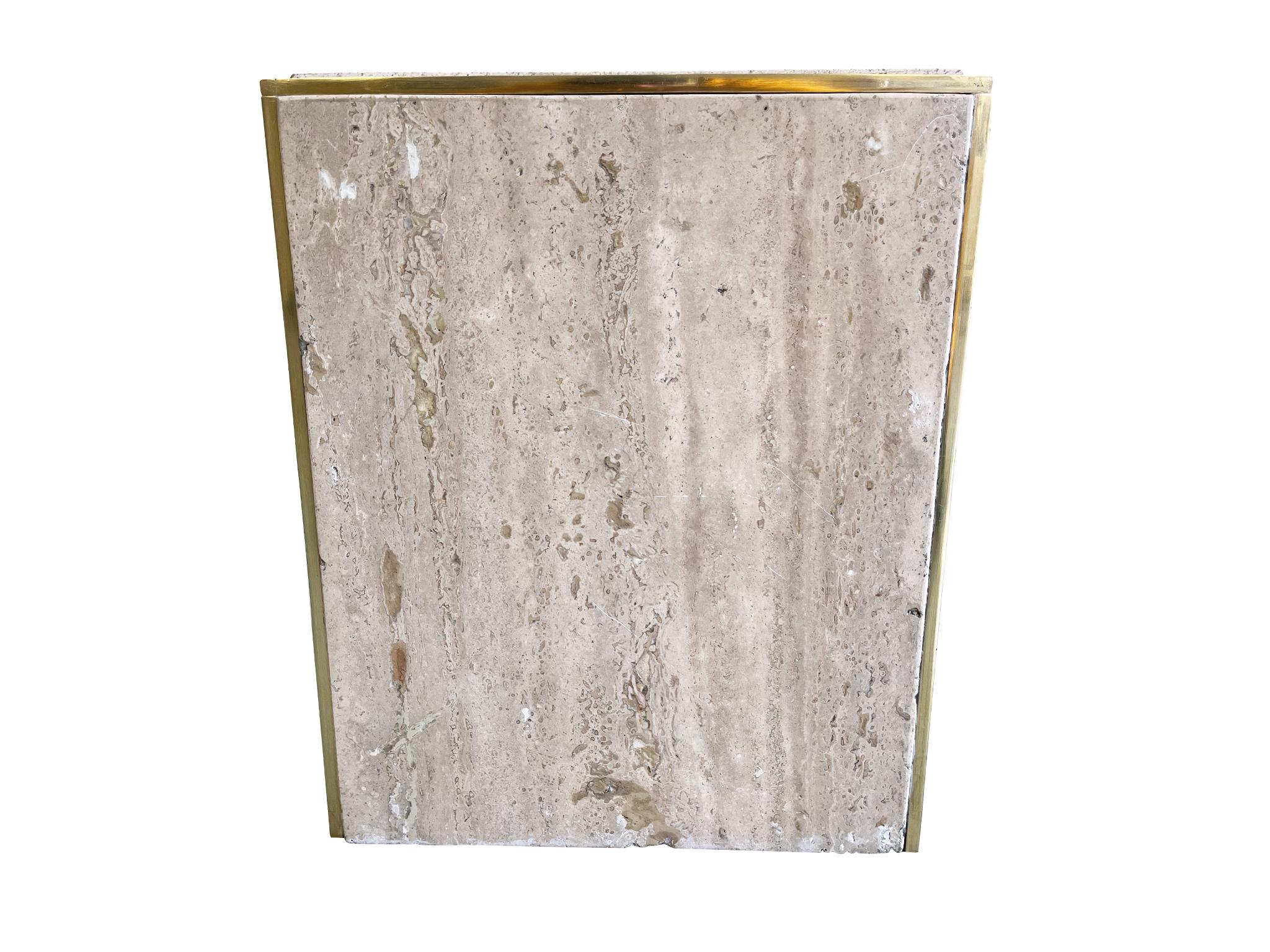 Pair of Mid-Century Travertine Cube Side Tables 1