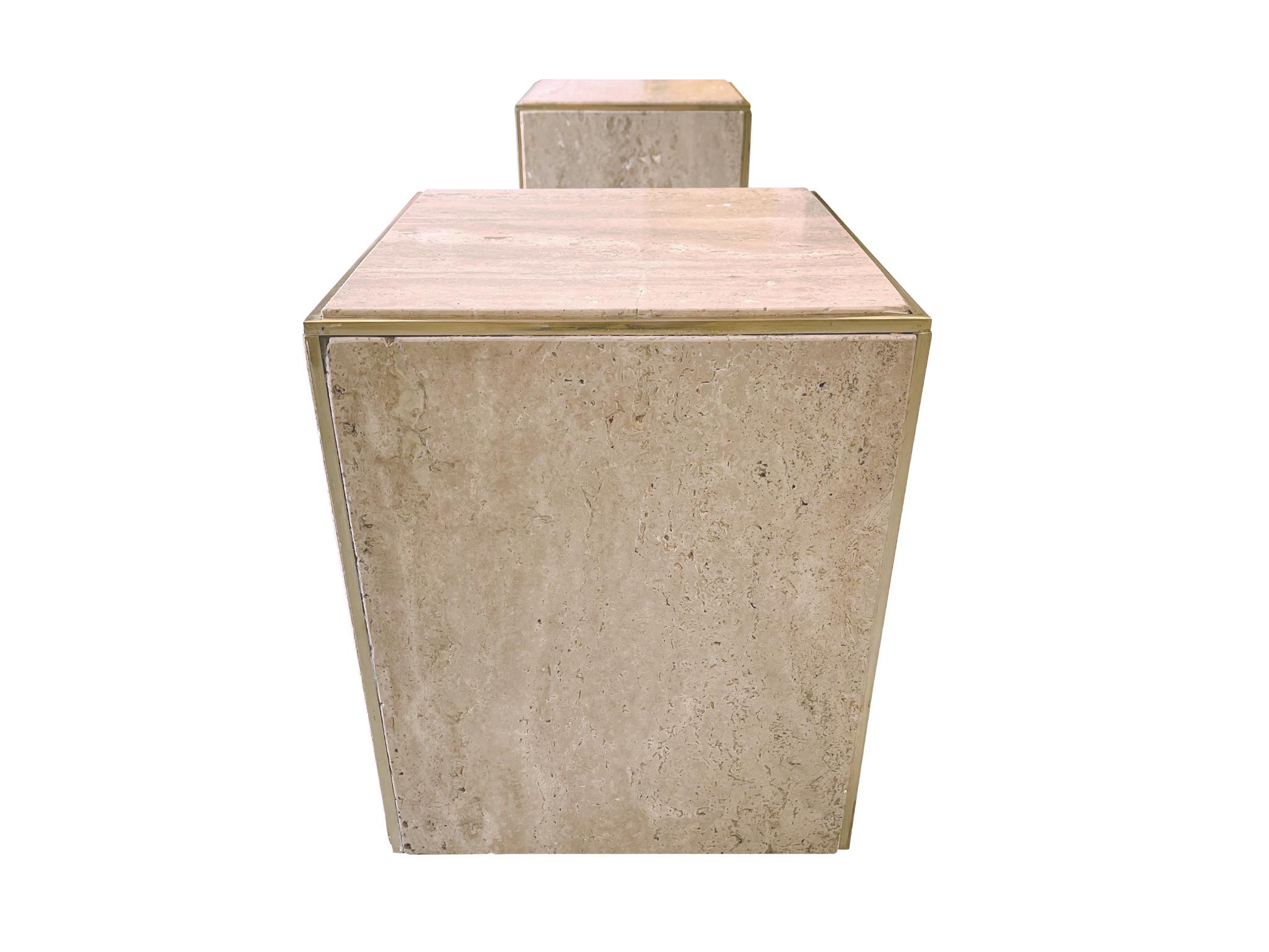 Pair of Mid-Century Travertine Cube Side Tables 3