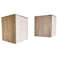 Retro Pair of Mid-Century Travertine Cube Side Tables