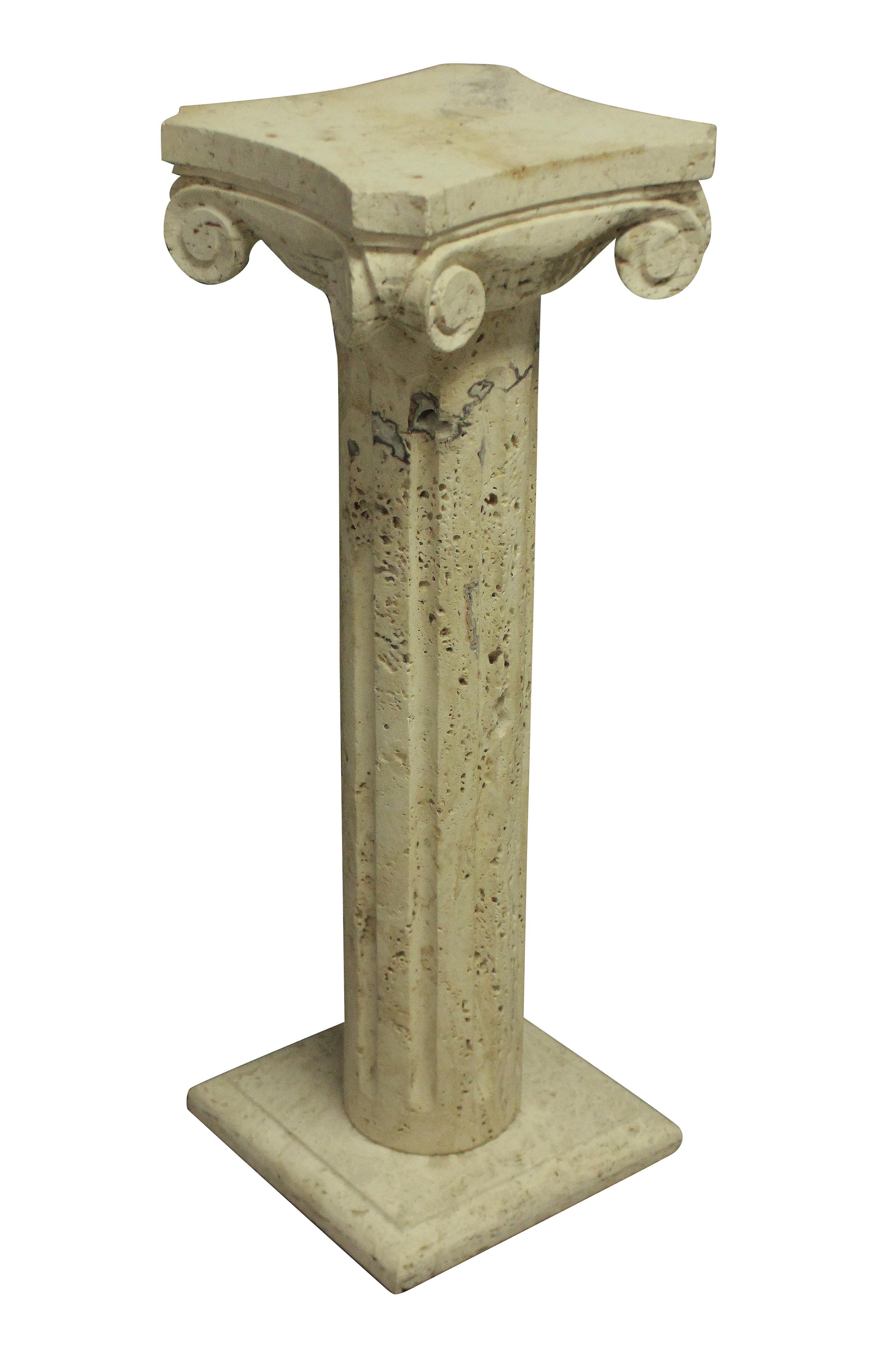 Neoclassical Pair of Midcentury Travertine Marble Column Pedestals