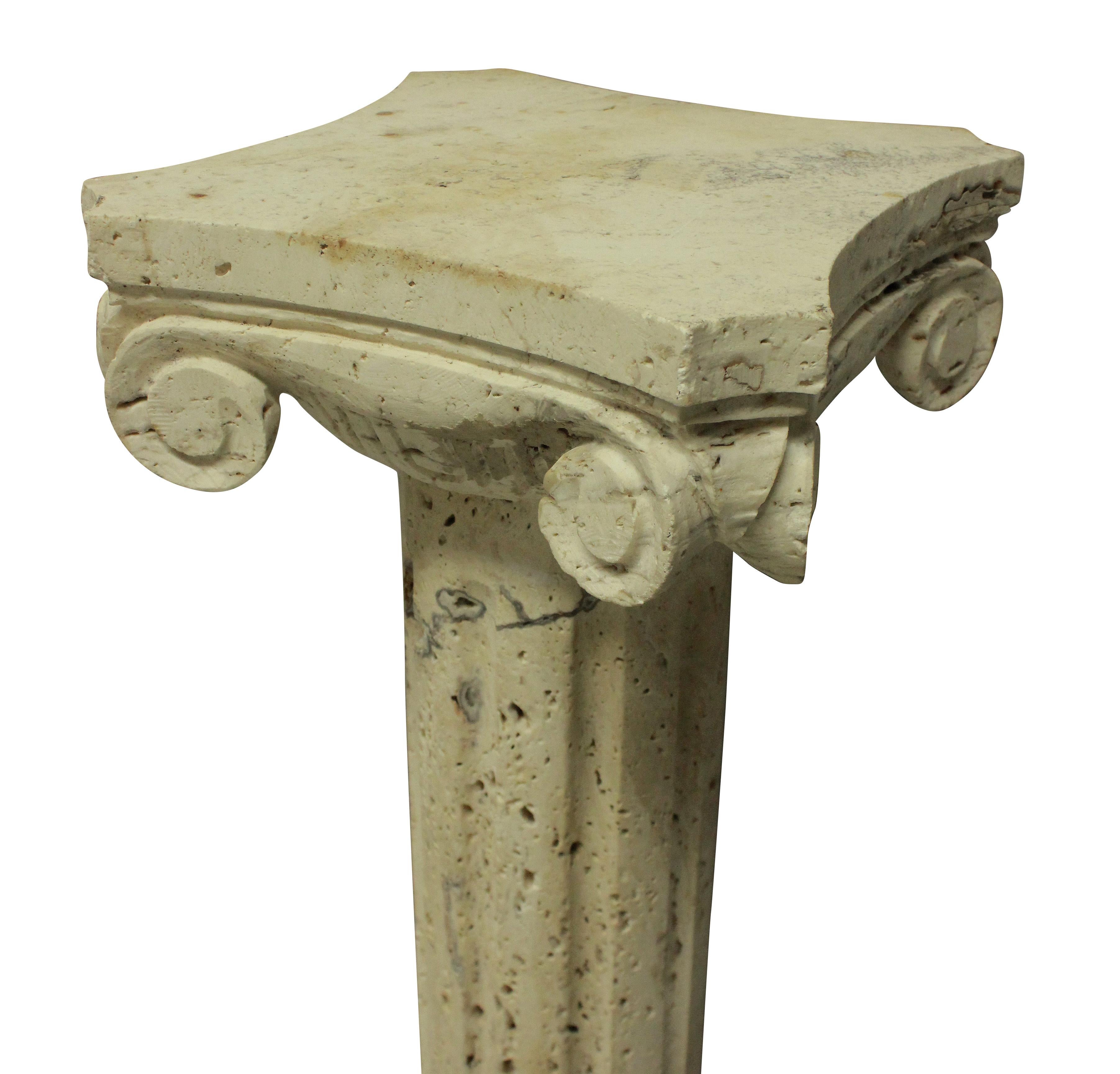Italian Pair of Midcentury Travertine Marble Column Pedestals
