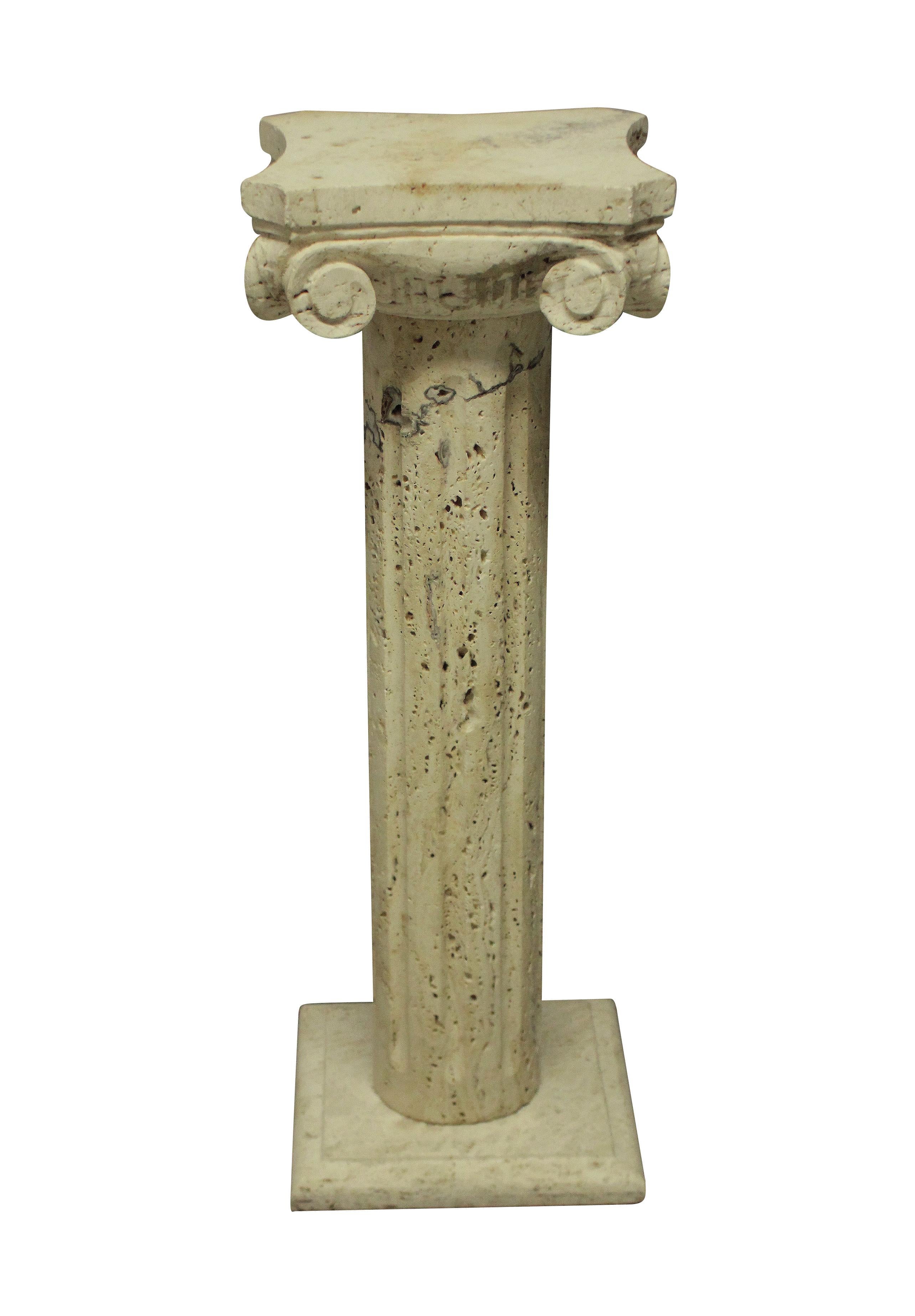 Italian Pair of Midcentury Travertine Marble Column Pedestals