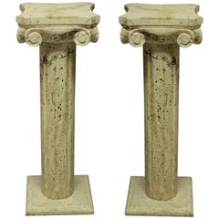 Pair of Midcentury Travertine Marble Column Pedestals