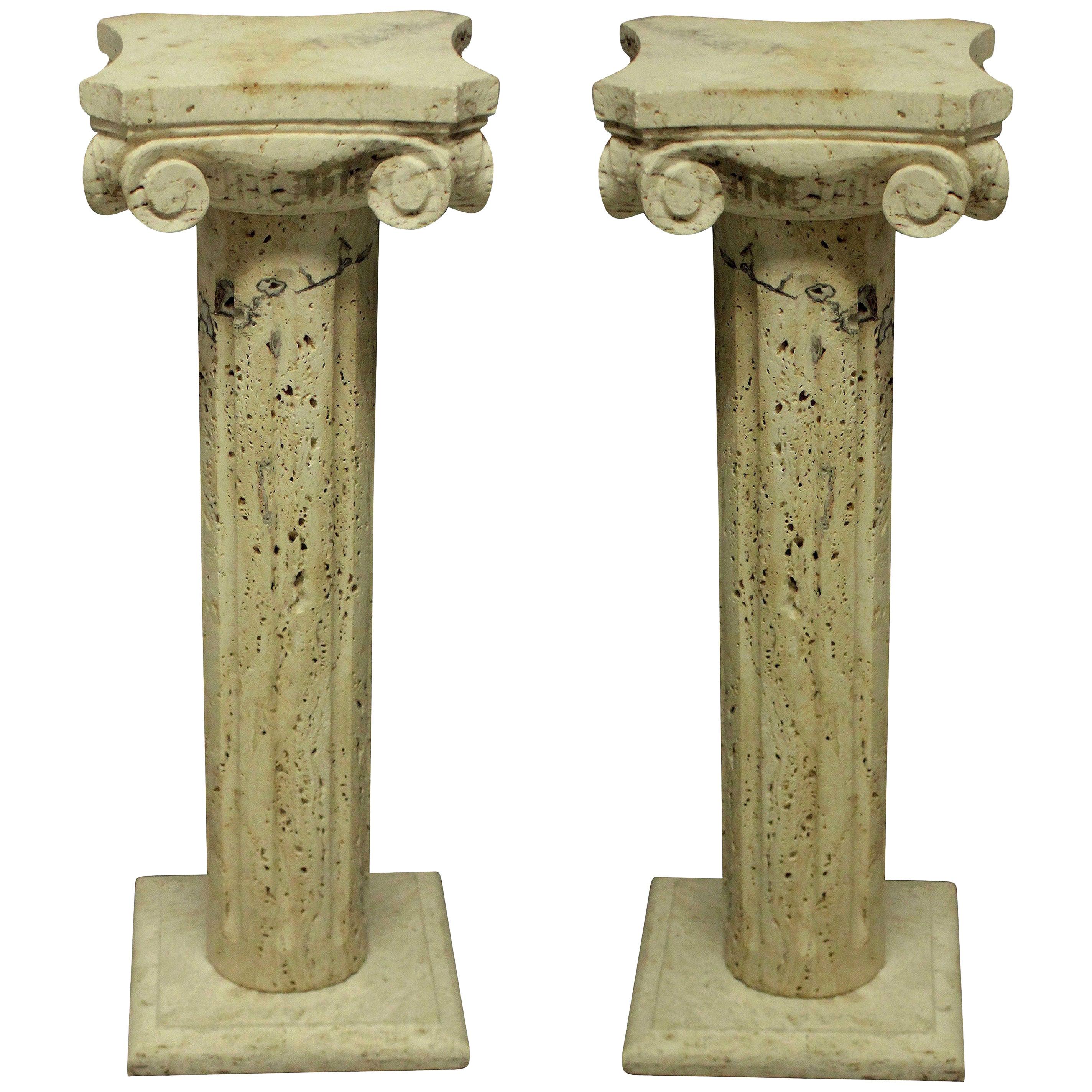 Pair of Midcentury Travertine Marble Column Pedestals For Sale at 1stDibs