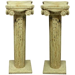 Pair of Midcentury Travertine Marble Column Pedestals