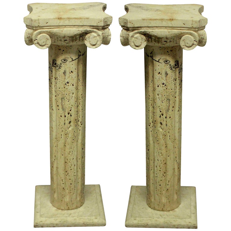 Pair of Midcentury Travertine Marble Column Pedestals For Sale at 1stDibs