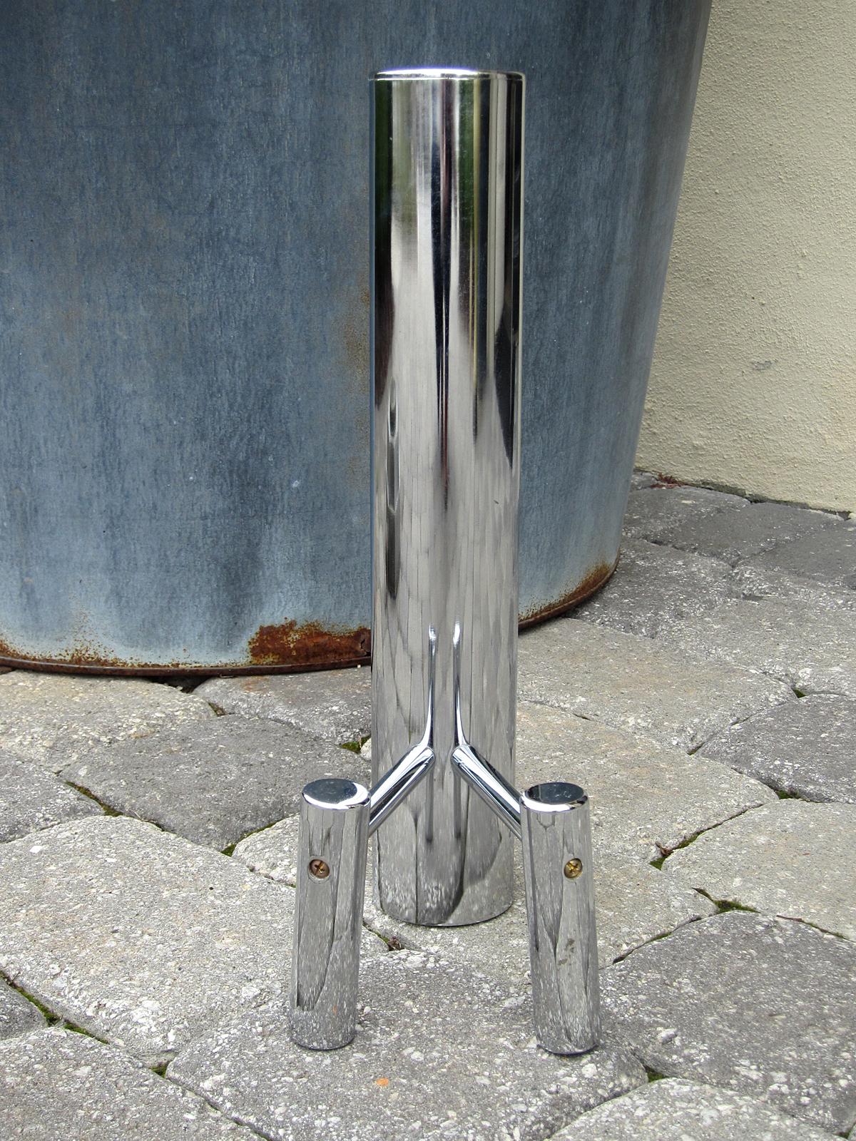 Pair of Mid-20th Century Tube Shaped Polished Metal Andirons 1