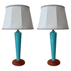 Pair of Midcentury Turquoise Ceramic Table Lamps