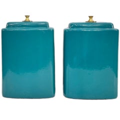 Pair of Midcentury Turquoise Lamps