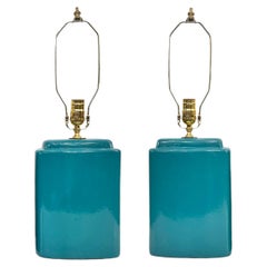 Pair of Midcentury Turquoise Lamps