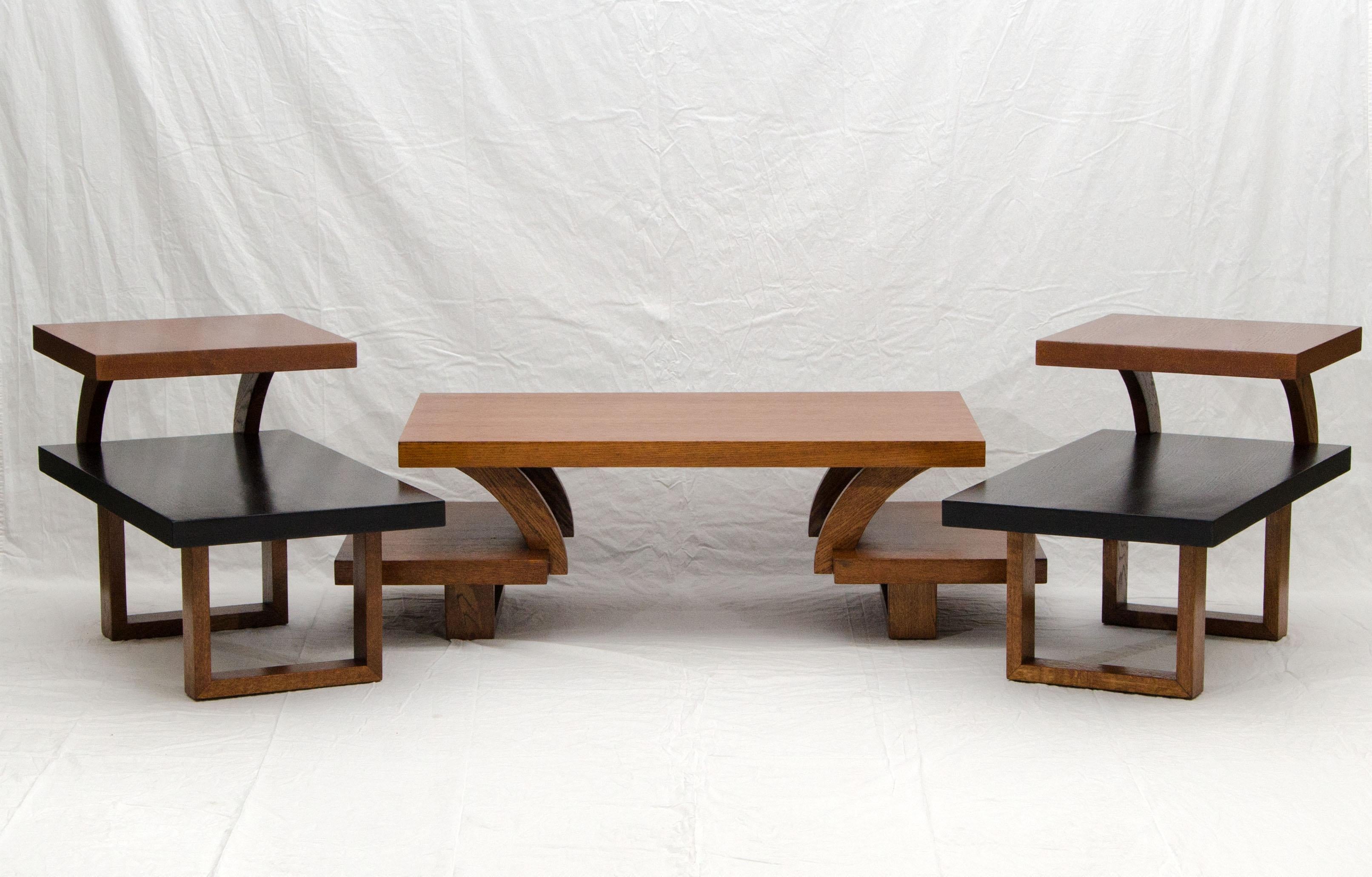 Pair of Midcentury Two-Tier Oak Two-Tone End Tables in Paul Laszlo Style 3