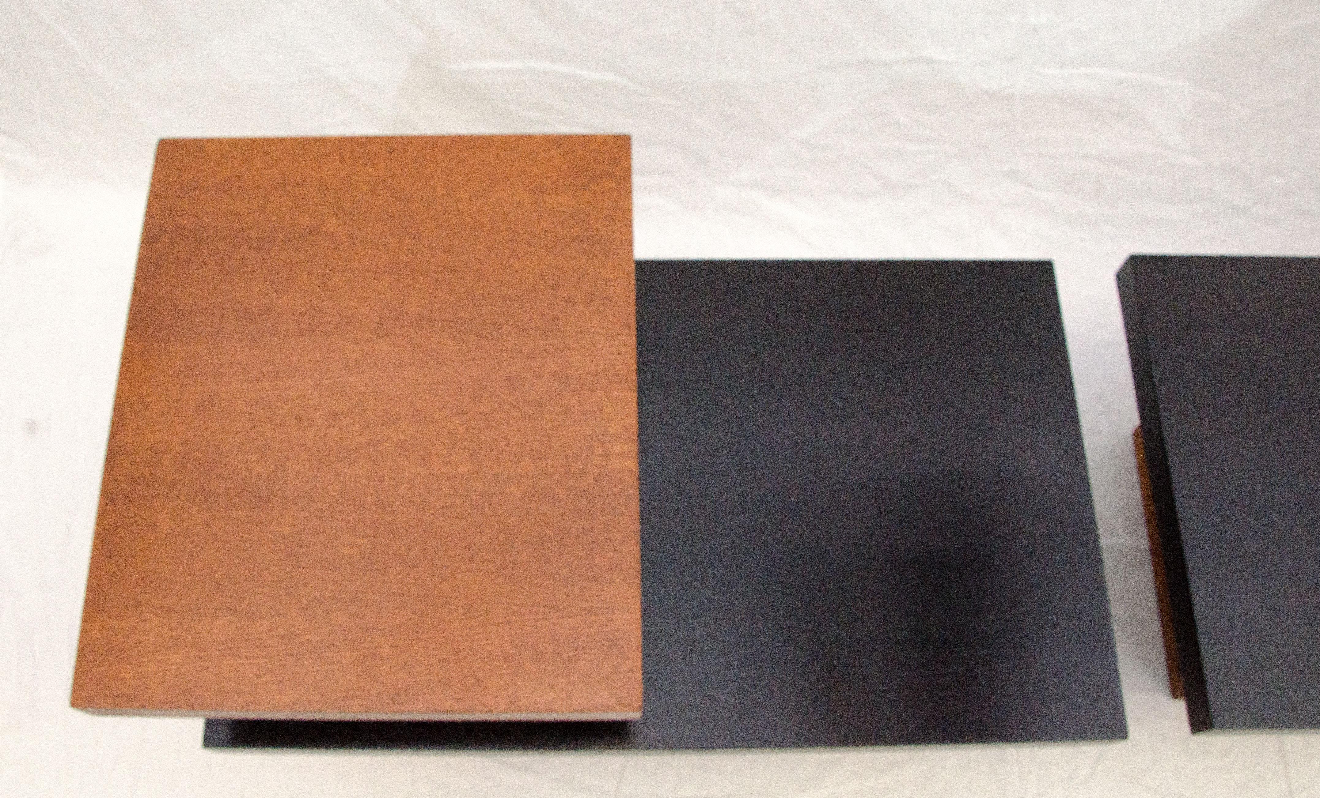 Pair of Midcentury Two-Tier Oak Two-Tone End Tables in Paul Laszlo Style 1