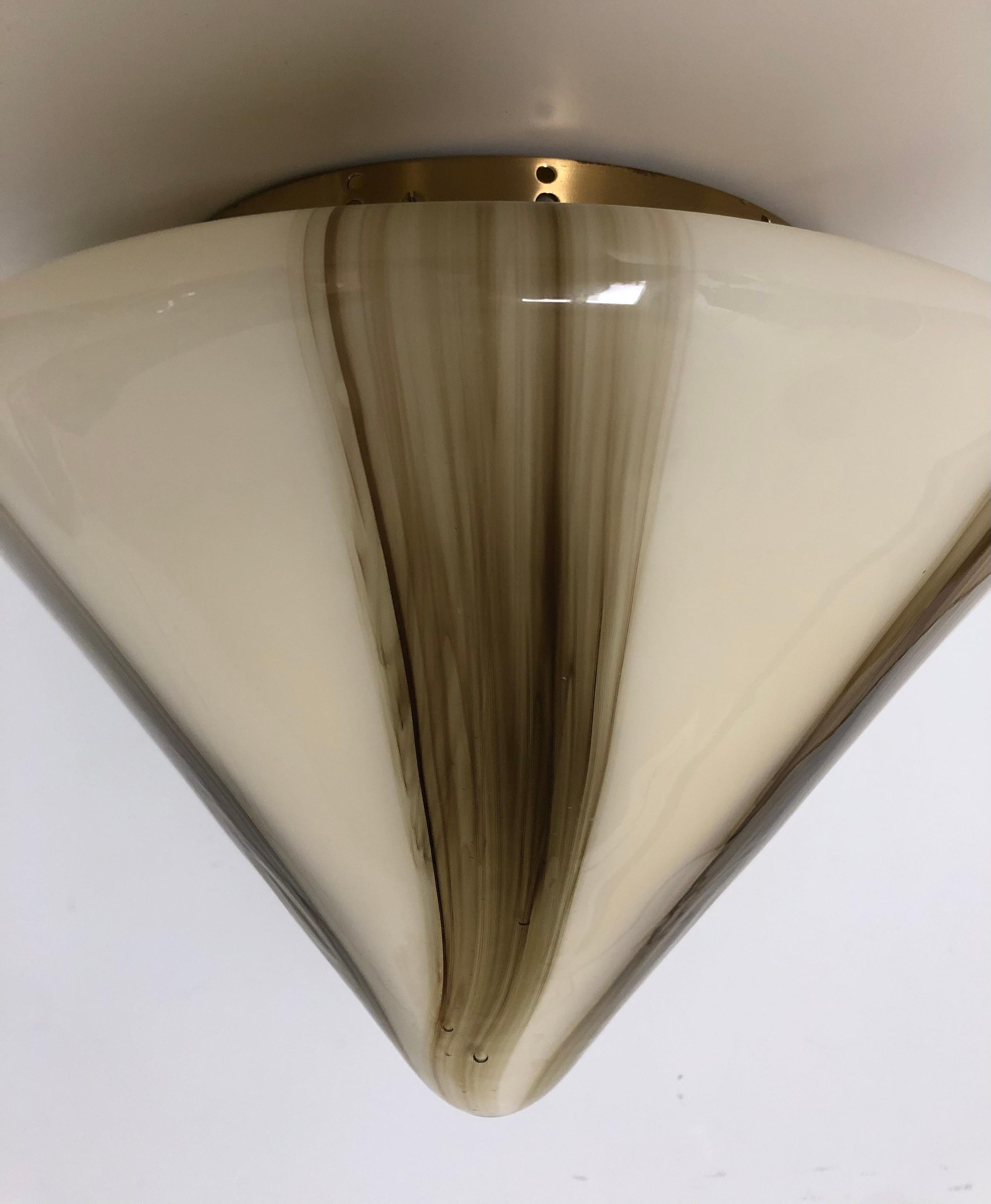 Pair of Midcentury Unique Large Murano Glass Mazzega Flush Mounts, 1970s 1