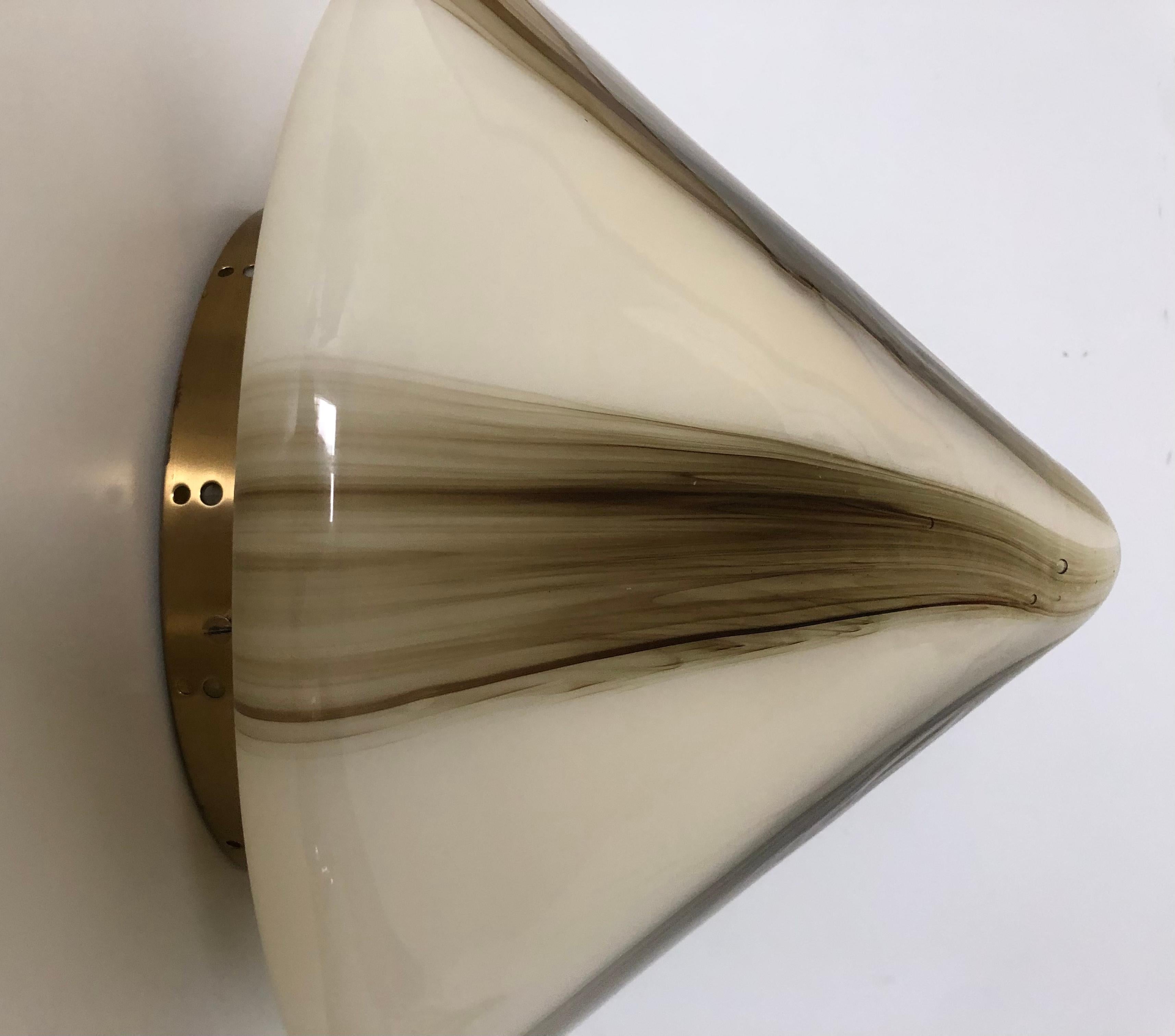Pair of Midcentury Unique Large Murano Glass Mazzega Flush Mounts, 1970s 2