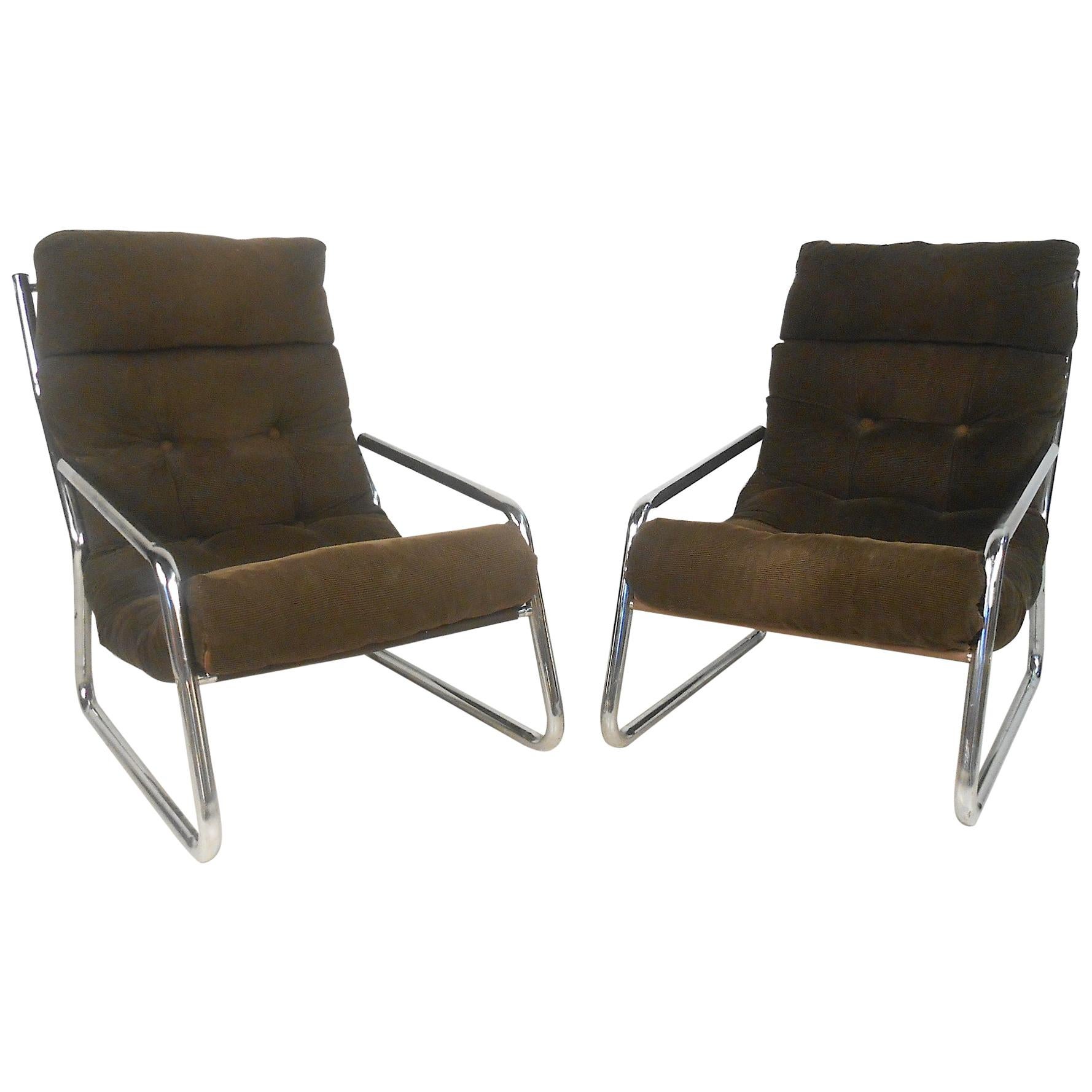 Pair of Midcentury Upholstered Lounge Chairs