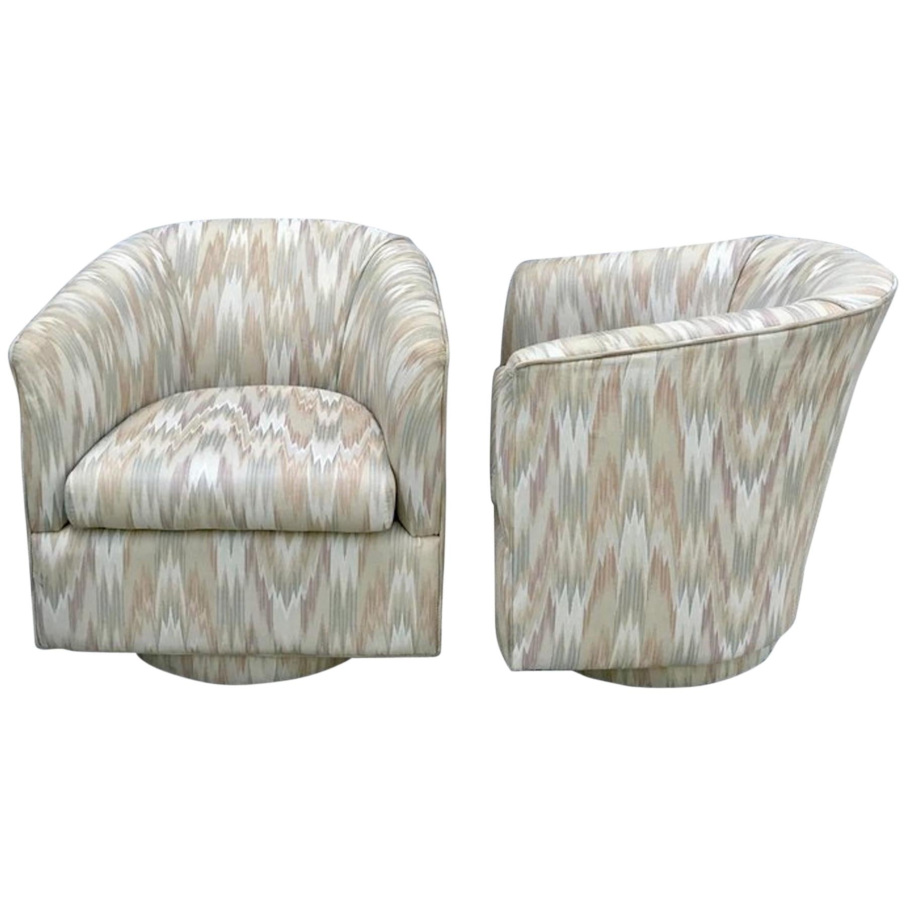 Pair of Midcentury Upholstered Swivel Chairs, in the Style of Milo