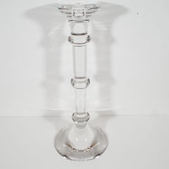 Pair of Midcentury Val Saint Lambert Translucent Crystal Doric Candlesticks