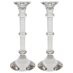 Pair of Midcentury Val Saint Lambert Translucent Crystal Doric Candlesticks