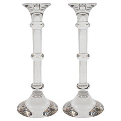 Pair of Midcentury Val Saint Lambert Translucent Crystal Doric Candlesticks 