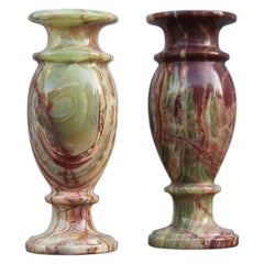 Pair of Midcentury Vase Solid Onix 1950s Italian Design Round Green Brown