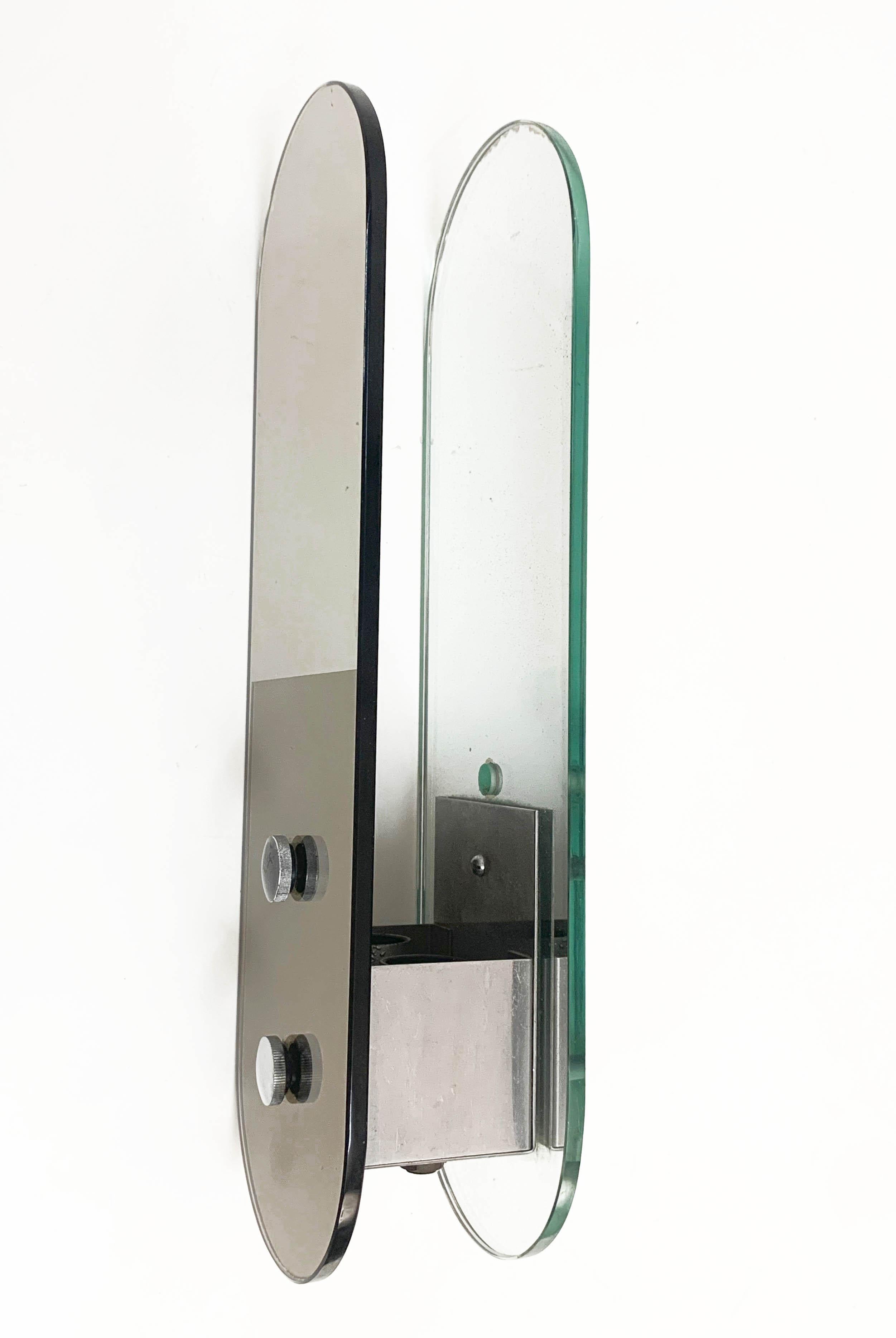 Pair of Midcentury Veca Oval Brown Italian Mirror Glass Wall Lights, 1960s 2