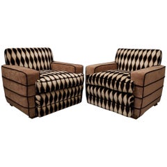 Pair of Midcentury Velvet and Brass Italian Armchairs, 1950
