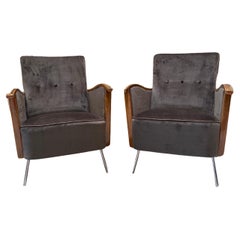 Pair of Midcentury Velvet Armchairs with Bauhaus Inspired Tubular Legs