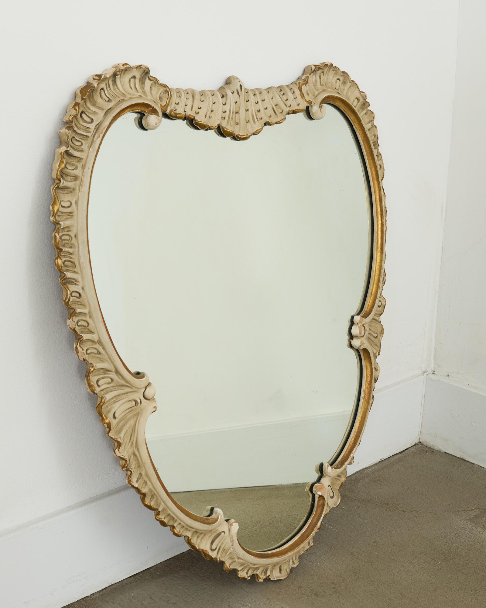 Pair of Midcentury Venetian Style Lacquered Cartouche Mirrors For Sale 4