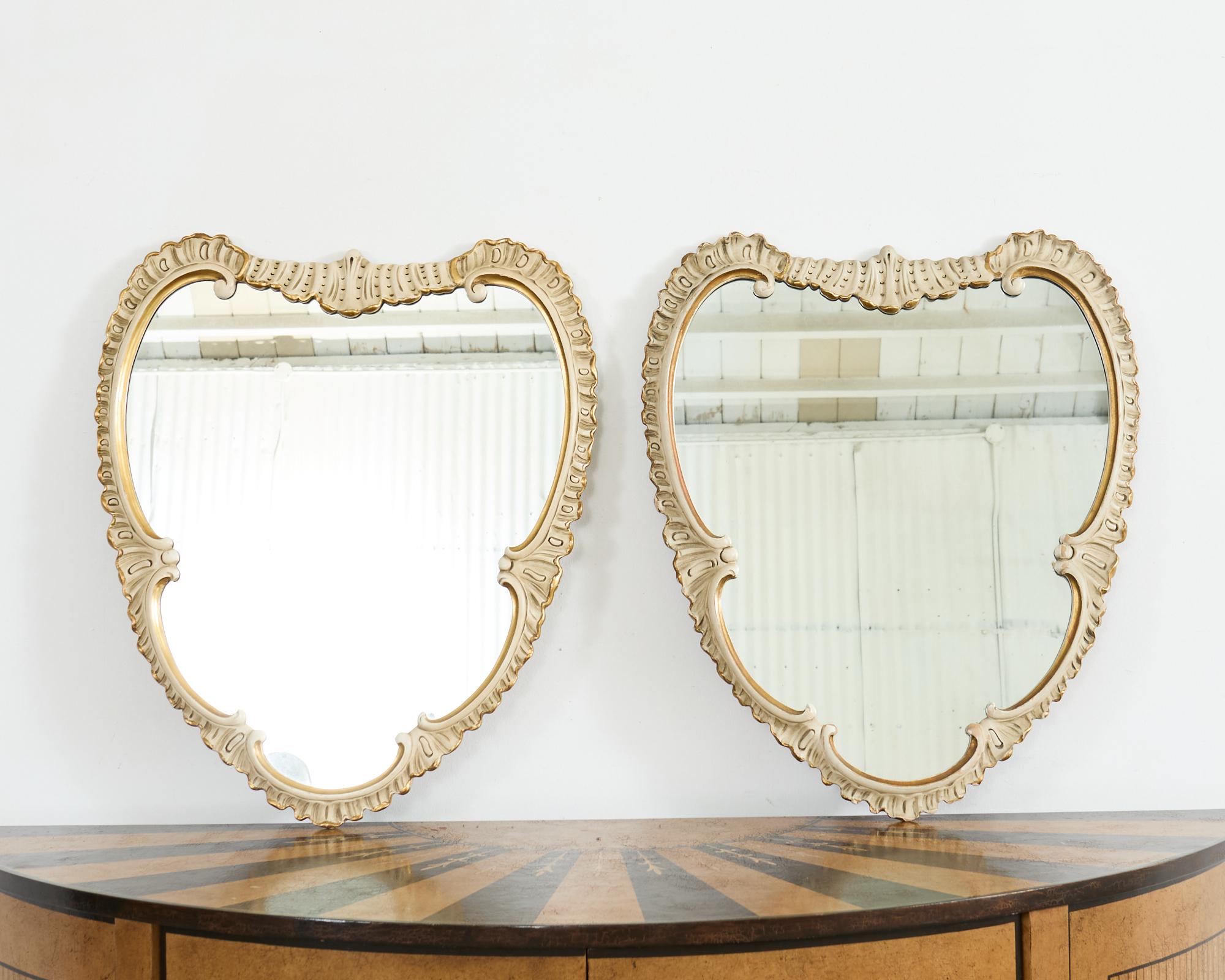 Italian Pair of Midcentury Venetian Style Lacquered Cartouche Mirrors For Sale