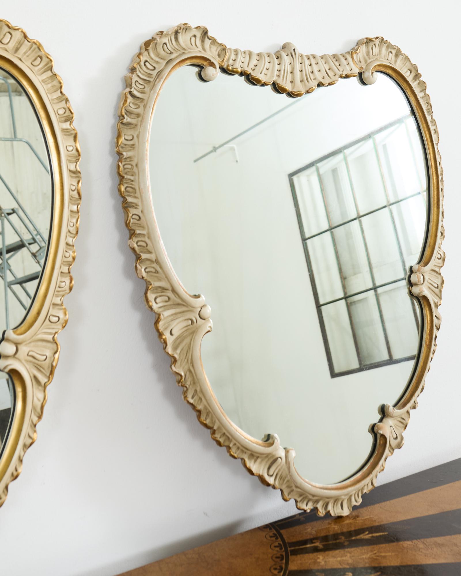 20th Century Pair of Midcentury Venetian Style Lacquered Cartouche Mirrors For Sale
