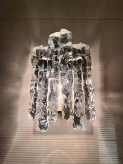 Pair of Midcentury Wall Lamps Kalmar, Ice Glass, Austria, 1960s