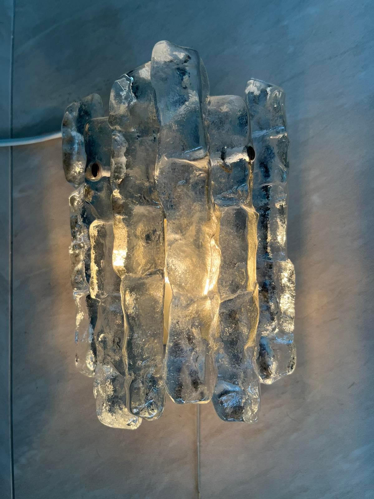 Pair of Midcentury Wall Lamps Kalmar, Ice Glass, Austria, 1960s 1