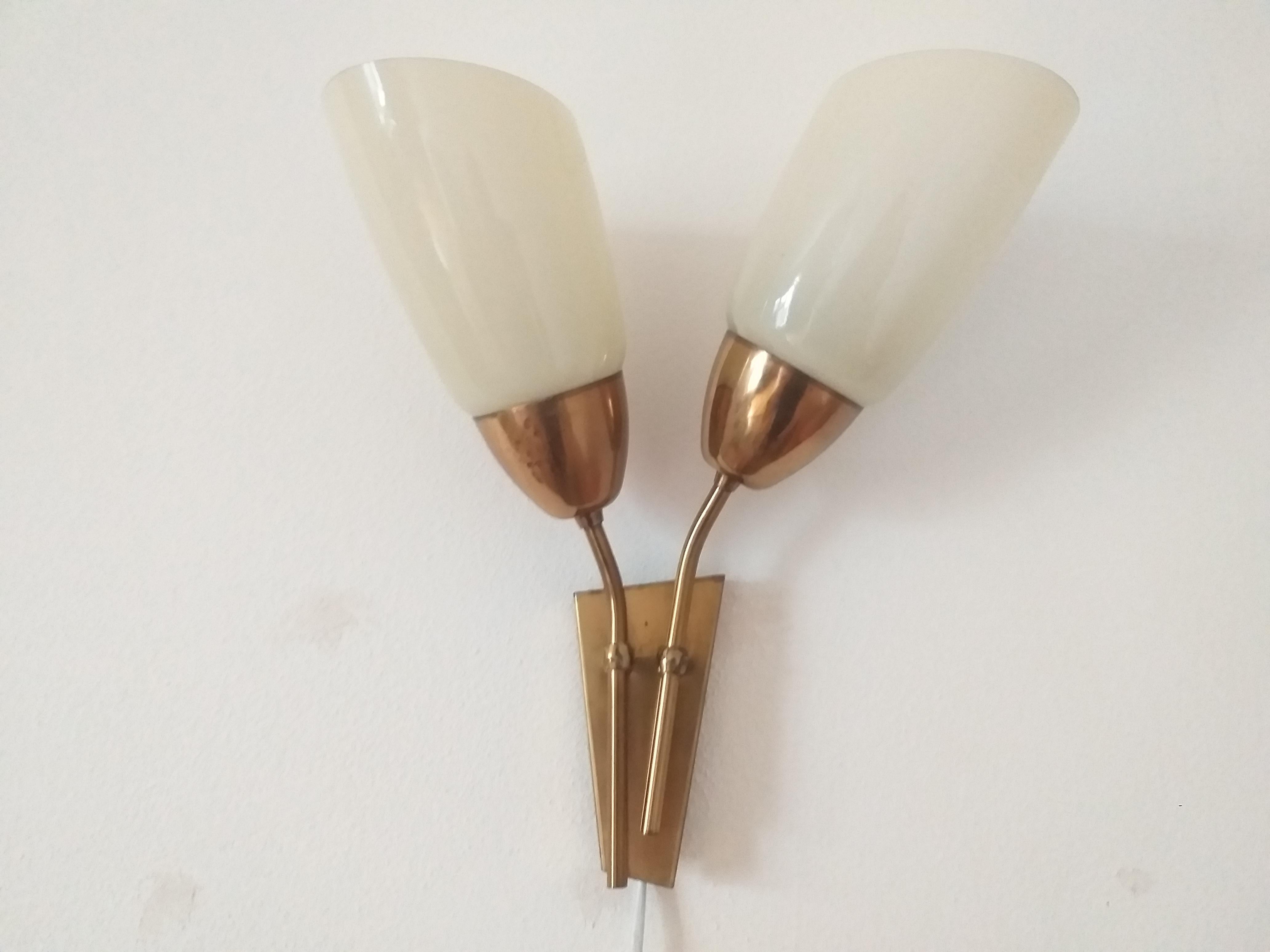 Brass Pair of Midcentury Wall Lamps Kamenicky Senov, 1970s For Sale