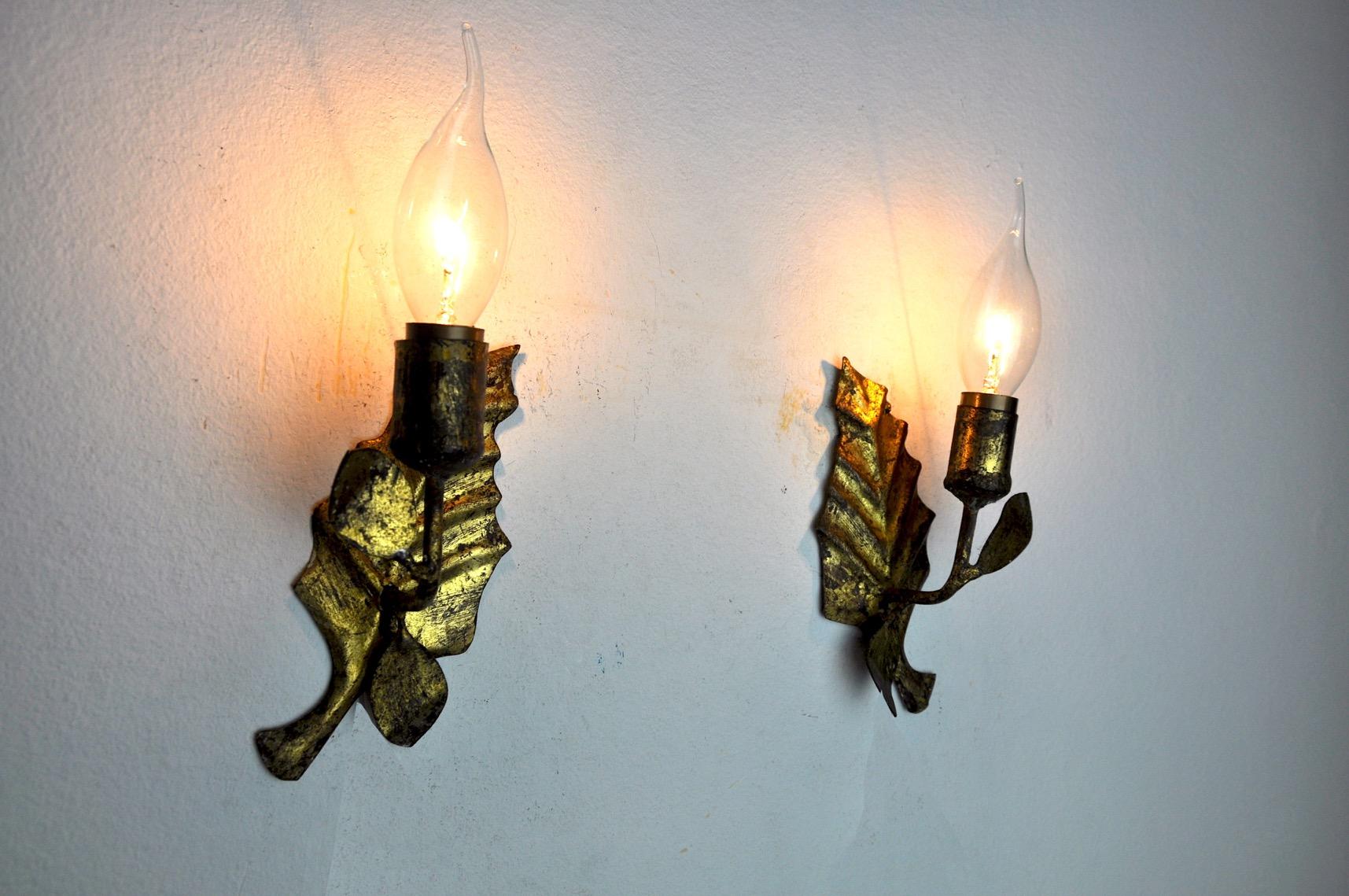 Hollywood Regency Pair of Midcentury Wall Lamps 