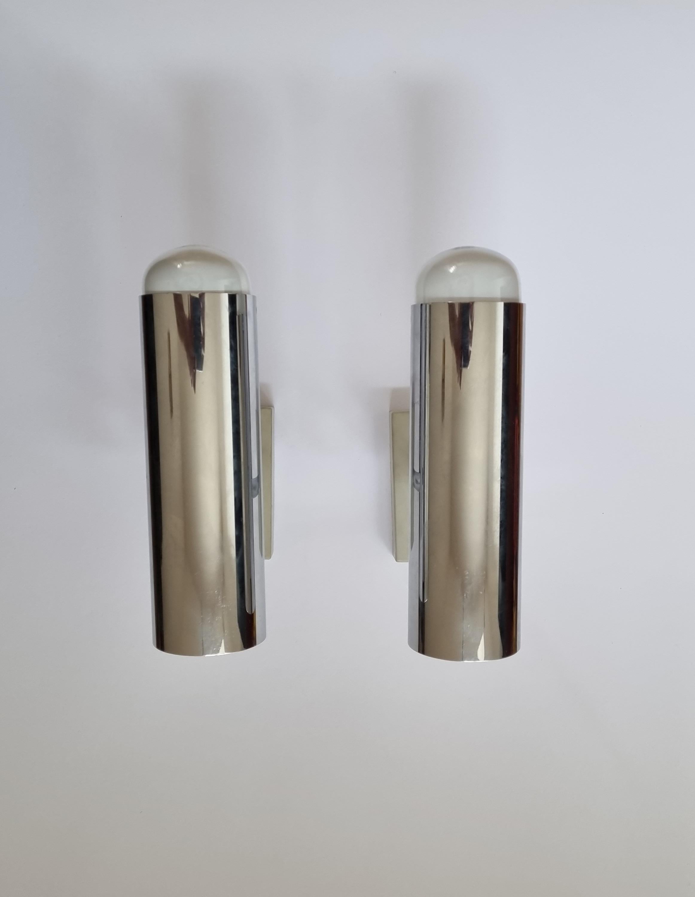 Chrome Pair of Midcentury Wall Lamps Staff Leuchten, Motoko Ishii, Germany, 1970