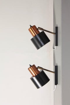 Pair of Midcentury Wall Lights by Jo Hammerborg, Made in Denmark