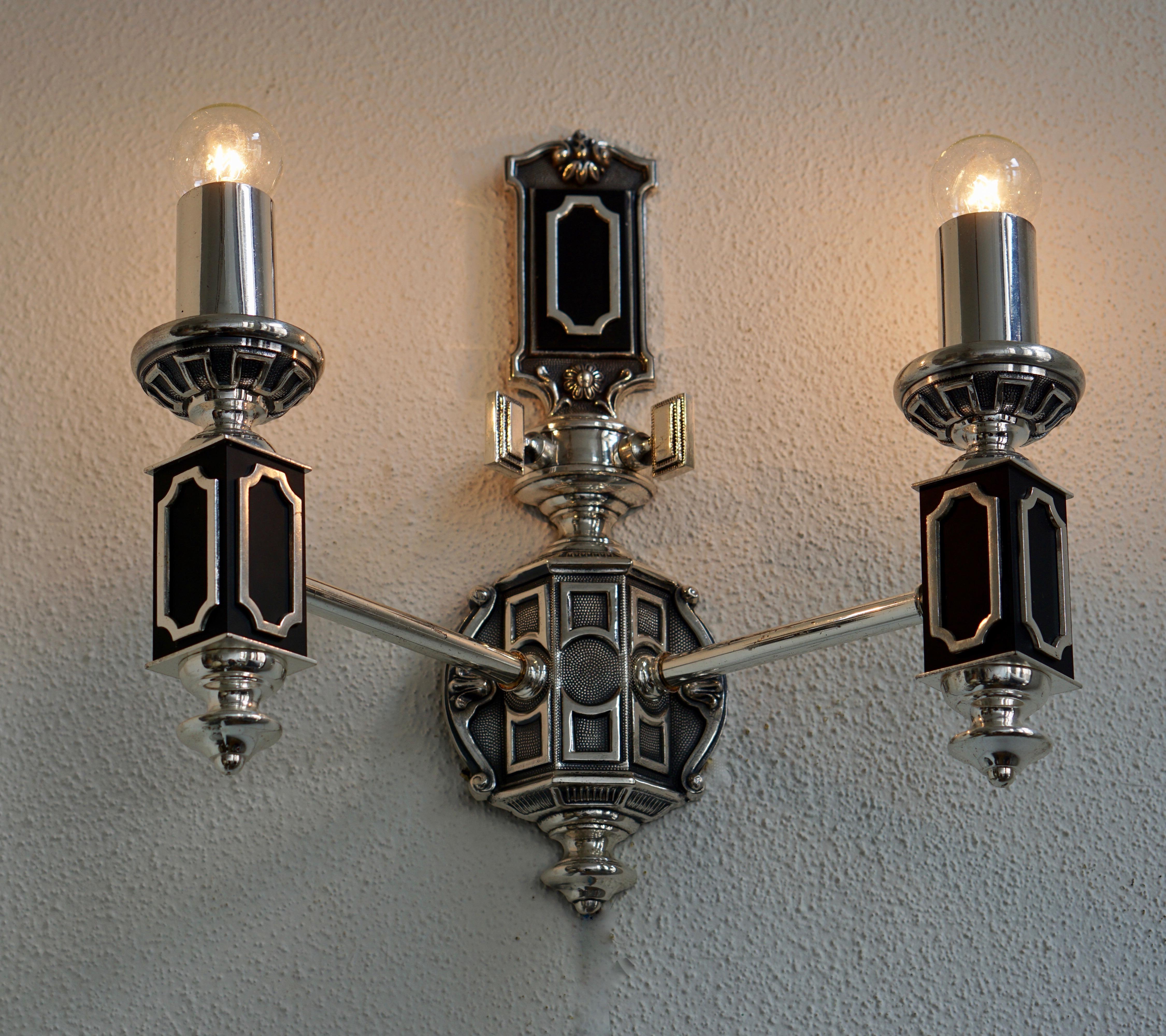 Metal Pair of Midcentury Wall Lights For Sale