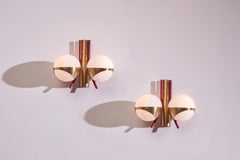 Pair of midcentury wall lights made of metal, brass and glass, Italy, 1950s