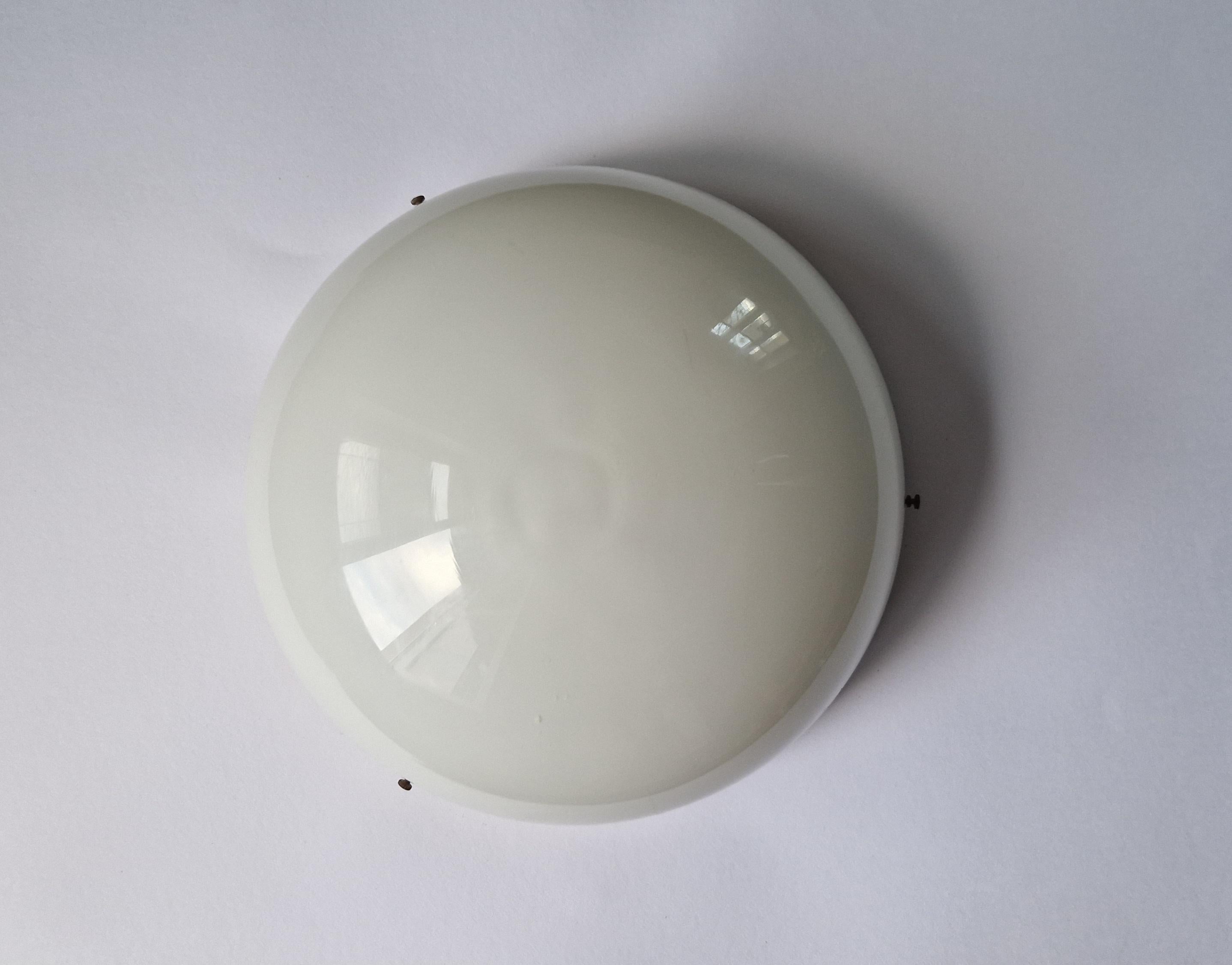 Milk Glass Pair of Midcentury Wall or Ceiling Lamps, Flush Mount, 1950s For Sale